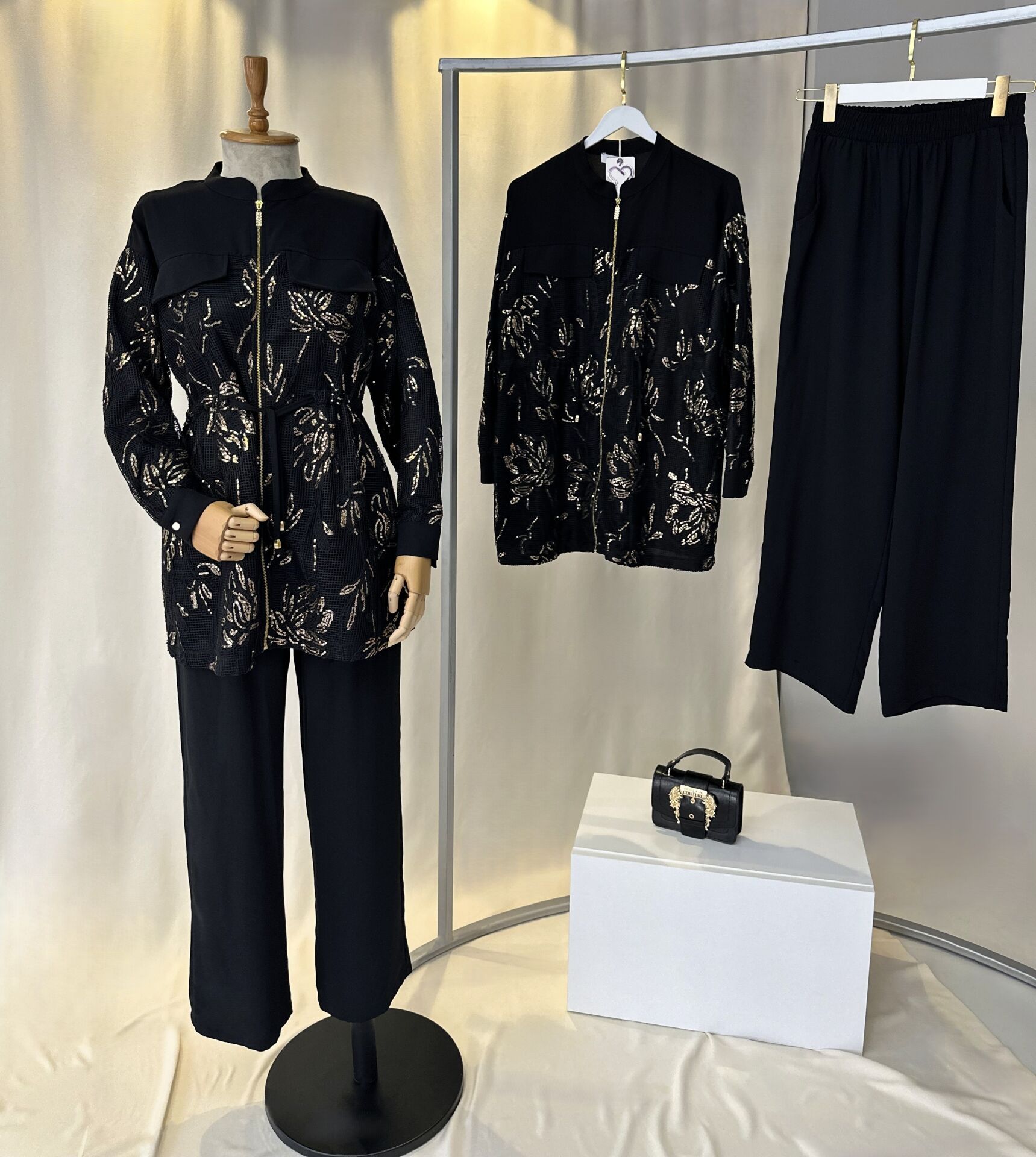 Krep Kumaş File Ve Pul Detaylı Zarif İkili Takım