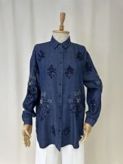 Denim Tonu Isilti Tensel Gomlek