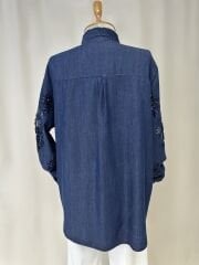 Denim Tonu Işıltı Tensel Gömlek