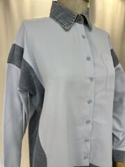 Denim Bloklu Pamuklu Gomlek Tunik