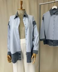 Denim Bloklu Pamuklu Gomlek Tunik