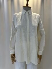 Dogal Dokulu Nakis Islemeli Keten Gomlek