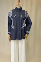 Cizgi Detayli Pamuklu Oversize Gomlek