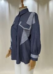 Çizgi Detaylı Pamuklu Oversize Gömlek – Lacivert