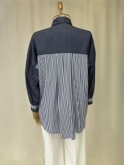 Çizgi Detaylı Pamuklu Oversize Gömlek – Lacivert