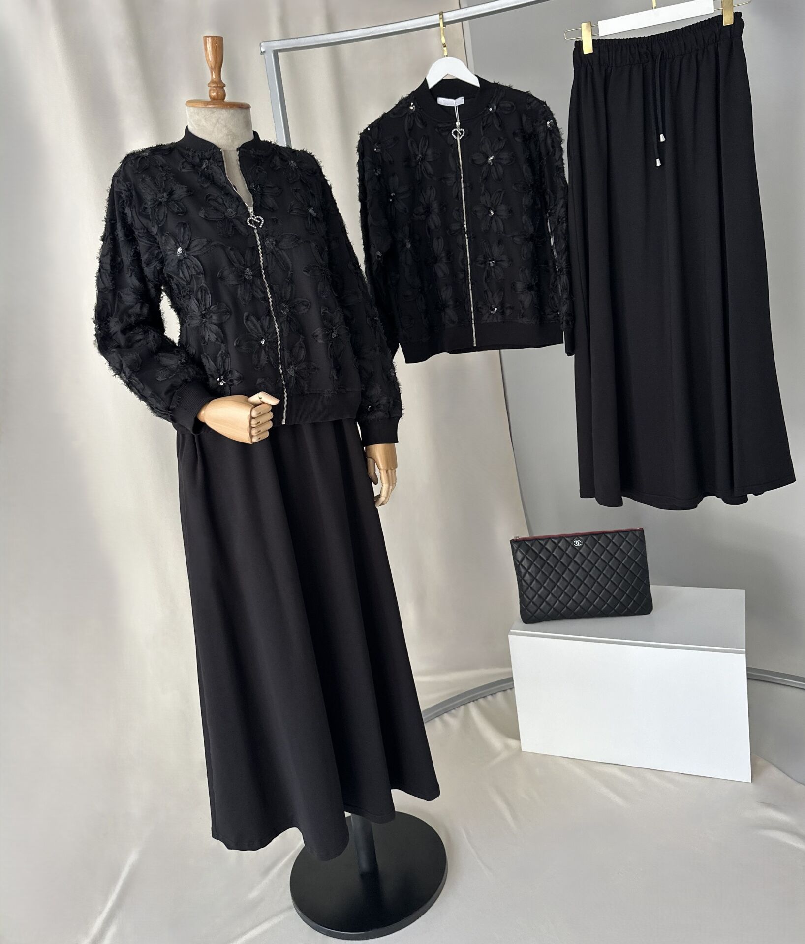 3D Cicek Detayli Ikili Takim