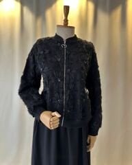 3D Çiçek Detaylı Şık İkili Takım – Siyah