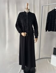3D Çiçek Detaylı Şık İkili Takım – Siyah