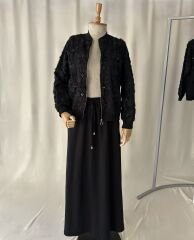 3D Çiçek Detaylı Şık İkili Takım – Siyah