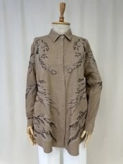 Nakis ve Payet Detayli Dogal Dokulu Keten Tunik