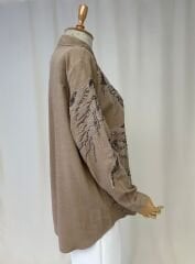 Nakış ve Payet Detaylı Doğal Dokulu Keten Tunik