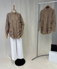 Nakis ve Payet Detayli Dogal Dokulu Keten Tunik