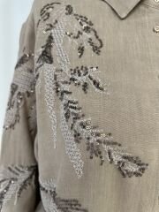 Nakış ve Payet Detaylı Doğal Dokulu Keten Tunik