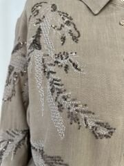 Nakis ve Payet Detayli Dogal Dokulu Keten Tunik