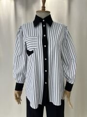 Siyah Beyaz Çizgi Desenli Premium Duruşlu Gömlek