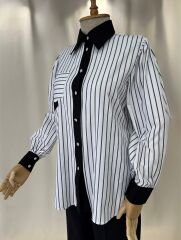 Siyah Beyaz Çizgi Desenli Premium Duruşlu Gömlek