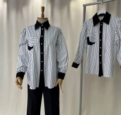 Siyah Beyaz Cizgi Desenli Premium Duruslu Gomlek