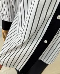 Siyah Beyaz Çizgi Desenli Premium Duruşlu Gömlek