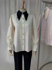 Siyah Cift Yaka Detayli Isiltili Tasli Gomlek