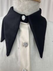 Siyah Çift Yaka Detaylı Işıltılı Taşlı Gömlek – Ekru