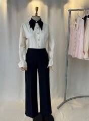 Siyah Cift Yaka Detayli Isiltili Tasli Gomlek