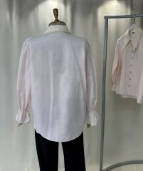 Ekru Cift Yaka Detayli Isiltili Tasli Gomlek