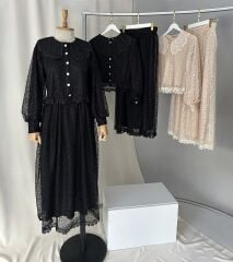 Dantel Detayli Astarli Balon Kol Ikili Takim