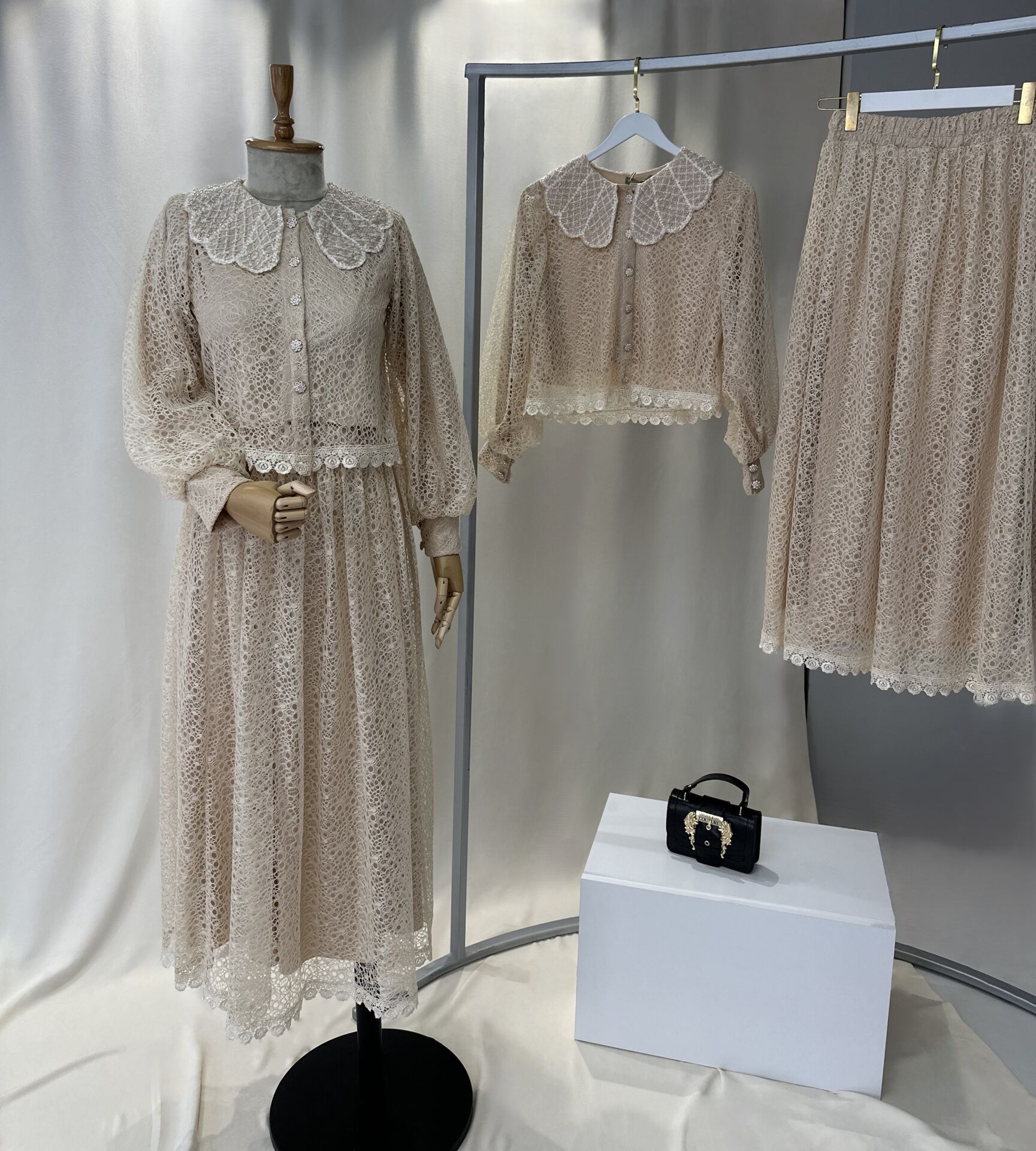 Dantel Detayli Astarli Balon Kol Ikili Takim