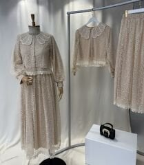 Dantel Detaylı Astarlı Balon Kol İkili Takım