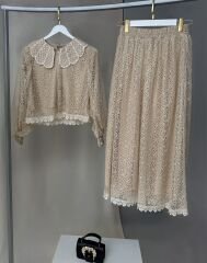 Dantel Detaylı Astarlı Balon Kol İkili Takım