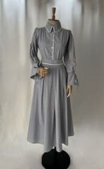 Ince Soft Cizgili Gomlek & Uzun Etek Takim