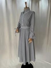 Ince Soft Cizgili Gomlek & Uzun Etek Takim